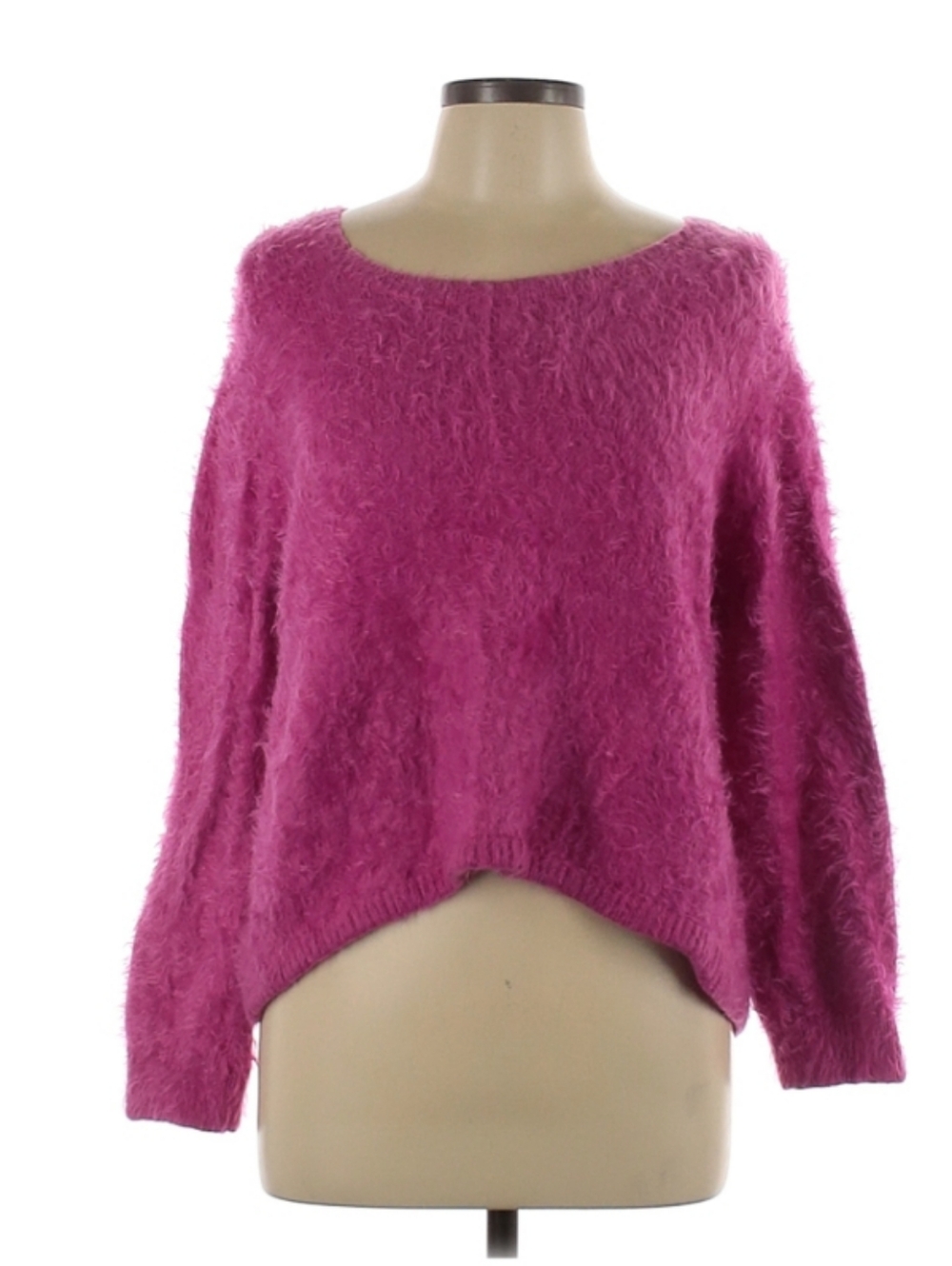 Vince Camuto Large Hot Pink Fuzzy Scoop-Neck Pullover Sweater